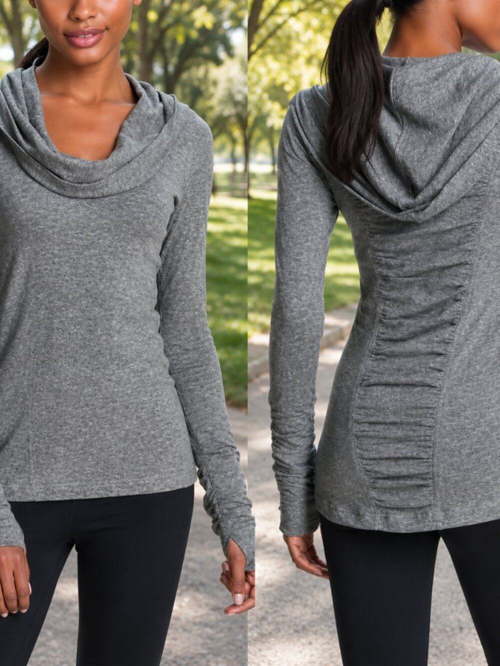 Zella Top Womens Small Gray Hoodie Lightweight Athletic Active Run Shirt Ruched